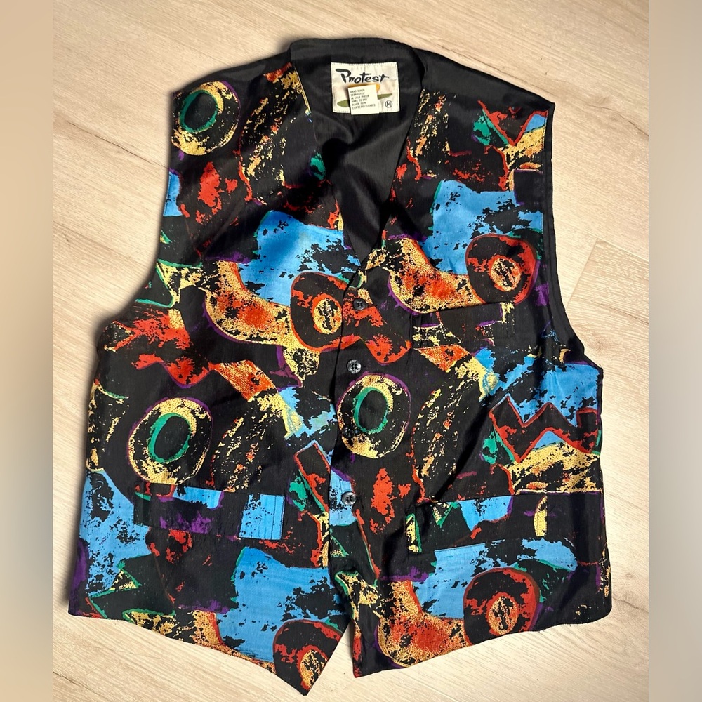 PROTEST Vintage 100% Silk Bold, Bright, Psychedelic Print Vest Men’s Size Medium